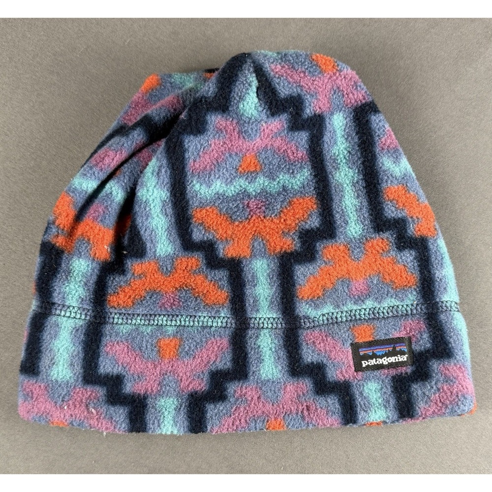 Vintage Patagonia Kids M Fleece Beanie Multicolor Geometric 100% Polyester